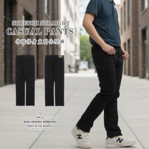 伸縮修身直筒休閒褲 後口袋車繡長褲 彈性素面長褲 百搭休閒褲 彈力布料休閒長褲 直筒褲 Casual Pants Stretch Pants Regular Fit Pants Embroidered Pockets(337-2082-21) 黑 色 腰圍:28~41英吋 (71~104公分) 男 [實體店面保障]sun-e