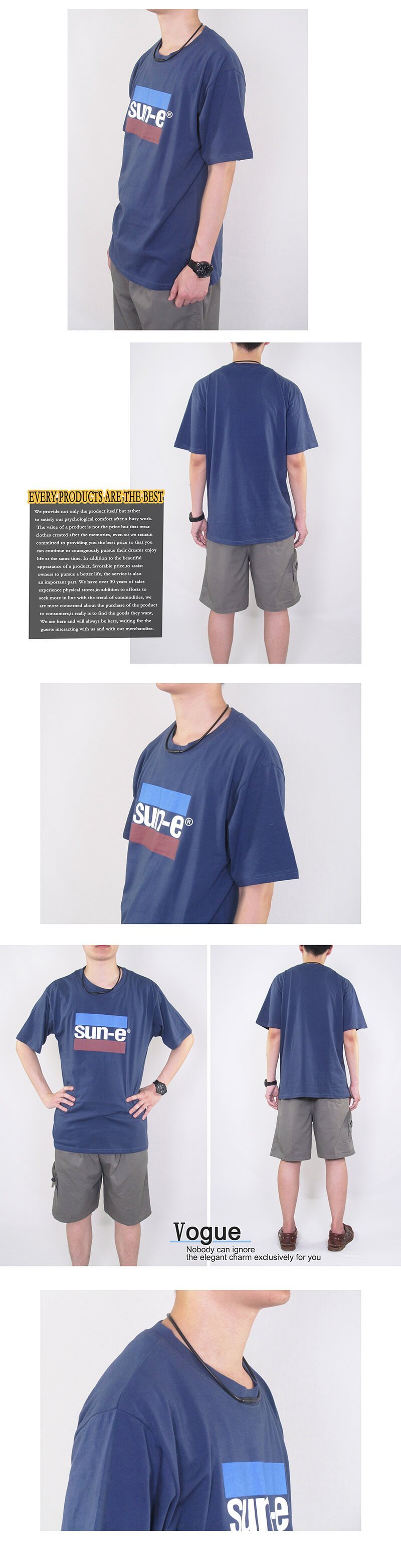 台灣製棉質短袖T恤 LOGO圓領短T 百搭休閒短T-shirt (008-1360)白色 深藍色 黑色 灰色 sun-e:圖片 3
