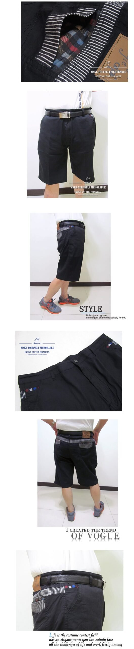 sun-e特加大尺碼彈性短褲、加大尺碼雙股紗精棉短褲、加大尺碼超輕量休閒短褲、後口袋經典格紋配色、腰圍有皮帶環(褲耳)、褲檔有拉鍊(307-6989-21)黑色 腰圍:42 44 46 48 50(英吋):圖片 2