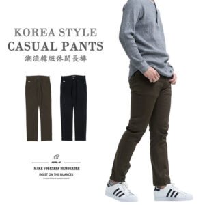 ［零碼促銷］韓版休閒褲 小直筒褲 彈性休閒長褲 黑色長褲 Korean Style Casual Pants Slim Straight Pants Stretch Pants (390-8942-11)軍綠色、(390-8943-21)黑色 M L XL 2L 3L 4L (腰圍:28~39英吋 / 71~99公分) 男 [實體店面保障] sun-e