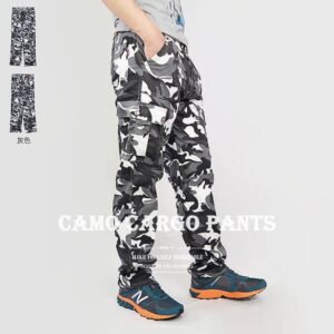 時尚迷彩工作褲 輕薄彈性迷彩褲 透氣休閒長褲 多口袋工作長褲 側貼袋直筒褲 牛仔版型迷彩長褲 口袋褲 工裝褲 CARGO PANTS CAMOUFLAGE PANTS (307-7357-22)灰色 腰圍M L XL 2L 3L 4L 5L(28~41英吋) [實體店面保障] sun-e