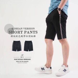 韓版休閒短褲 薄短褲 全腰圍鬆緊帶織帶短褲 顯瘦短褲 五分褲 休閒褲 Mens Shorts Short Pants (312-7060-21)黑色短褲 L XL 2L (腰圍76~97公分  30~38英吋) 男 [實體店面保障] sun-e