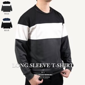 台灣製長袖T恤 圓領T恤 長袖上衣 百搭配色T恤 羅紋布袖口長Tee Made In Taiwan T-shirts Long Sleeve T-shirts Crew Neck T-Shirts (310-3195-09)藍白黑、(310-3195-21)黑白灰 L XL (胸圍:44~47英吋 / 112~119公分) 男 [實體店面保障] sun-e