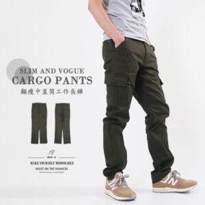 顯瘦中直筒工作褲 多口袋修身側袋褲 側貼袋彈性休閒長褲 版型修飾腿型更顯修長 工作長褲 休閒褲 工裝褲 口袋褲 Mens Cargo Pants Casual Pants Mens Pants (390-8956-10)軍綠色 M L XL 2L 3L 4L 5L (腰圍:71~104公分 / 28~41英吋) 男 [實體店面保障] sun-e