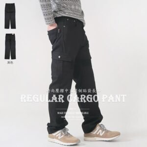 時尚壓摺中直筒工作褲 多口袋休閒長褲 側貼袋彈性長褲 直筒褲 工作長褲 時尚休閒褲 口袋褲 工裝褲 黑色長褲 Regular Cargo Pant Casual Pant (307-7382-21)黑色 M L XL 2L 3L 4L 5L(腰圍28~41英吋) 男 [實體店面保障] sun-e