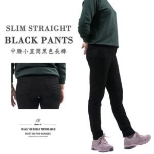 小直筒長褲 顯瘦中腰長褲 黑色長褲 彈性休閒長褲 Mid-Waist Slim Straight Black Pants Stretch Casual Pants (016-7684-21)黑色 M L XL 2L 3L (腰圍:28~37英吋 / 71~94公分) 女 [實體店面保障] sun-e