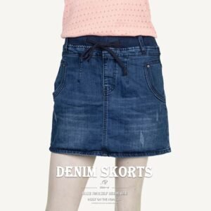 牛仔褲裙 中腰短褲裙 彈力牛仔裙 丹寧褲裙 涼爽顯瘦短裙 全腰圍寬版鬆緊帶裙子 Womens Denim Skorts Mid-rise Elastic Waist Womens Denim Skirts (002-6852-34)深牛仔 S M L XL 2L (腰圍:66~89公分 / 26~35英吋) 女 [實體店面保障] sun-e
