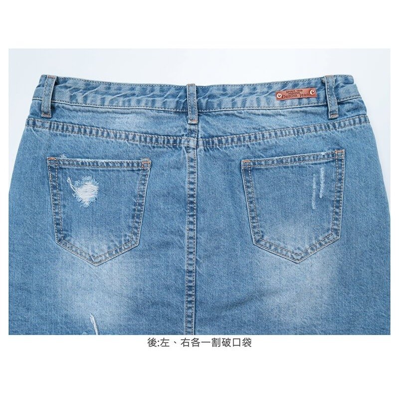 中腰牛仔褲裙 割破丹寧短褲裙 鬚邊破洞牛仔熱褲短褲 顯瘦牛仔短裙 不修邊牛仔短褲(016-7614)淺牛仔 女sun-e:圖片 6