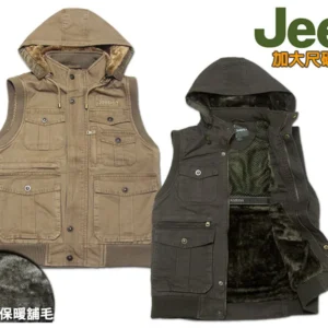 {零碼清倉}加大尺碼JEEP保暖背心舖毛內裡、附帽多口袋背心、防風保暖厚背心、攝影釣魚背心(321-A996)sun-e