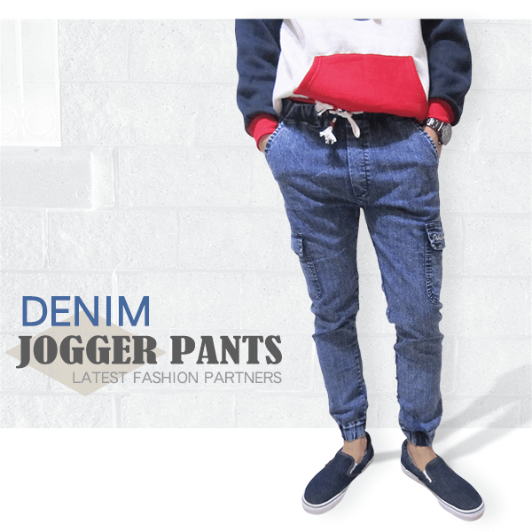 丹寧顯瘦縮口褲 DENIM JOGGER 牛仔縮腳褲 側貼袋束口褲 束腳慢跑褲 牛仔長褲(321-6050 )sun-e